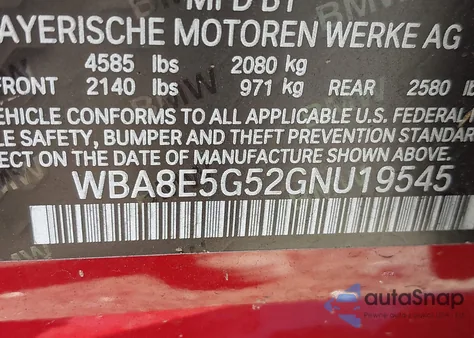 2016 BMW 320 Xi z USA, uszkodzony, nr VIN WBA8E5G52GNU19545